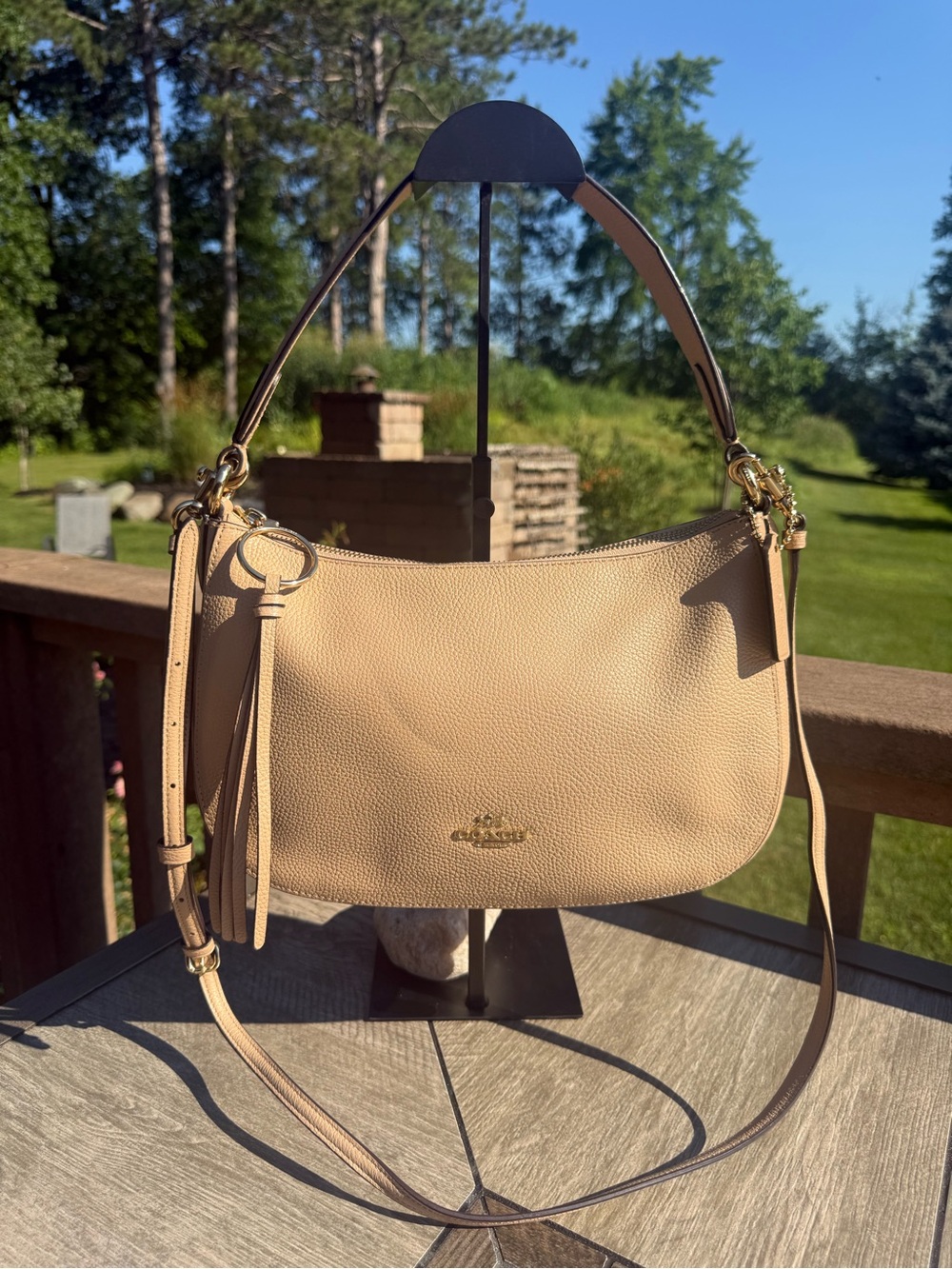 NWOT Coach Sutton Crossbody in Polished Pebble Leather Beige Neutral Tassel